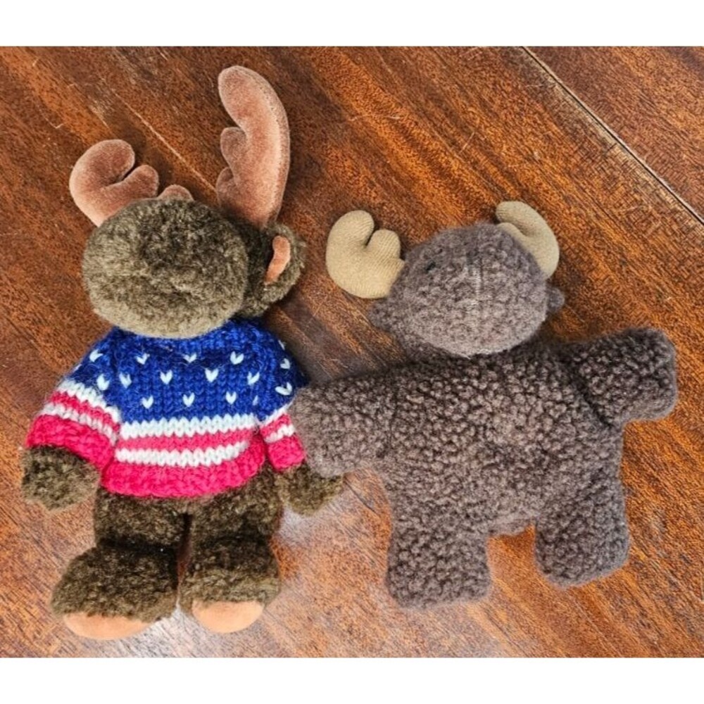 Lot of 2 4.5"/9.5" Brown Moose Plush Stuffed Animals Vaughn, Eddie Bauer